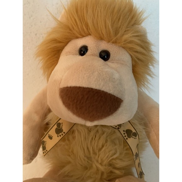 Lion Plush Stuffed Animal Le Rouet Canada Jouet en Peluche Paw Print Ribbon 16" - Picture 2 of 15
